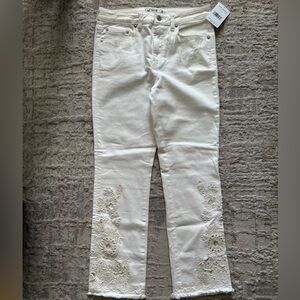 Free People White Embroidered Flare Jeans